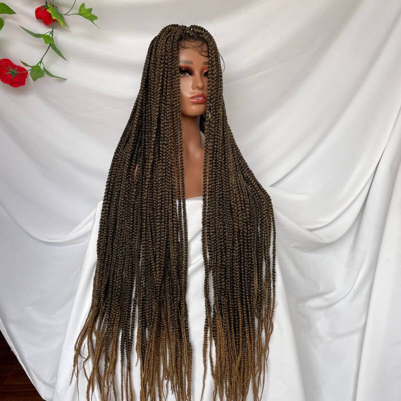 40Inch 1B/27 Full double Lace Front Box Braided Wigs Ombre Honey Blonde Wigs Knotless Cornrow Braids Lace Frontal Wig Synthetic Black Hand Braided Wigs With Baby Hair for African American Women 1B30 and 1B