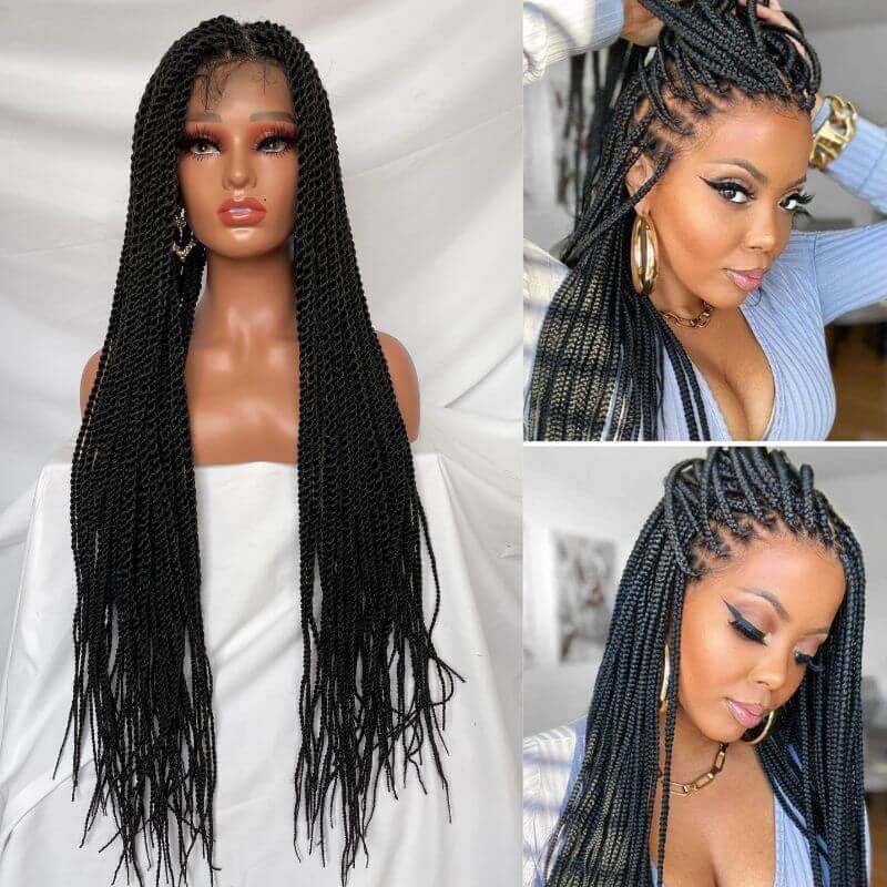 36 Inch  Full double Lace Front Box Braided Wigs Knotless Cornrow Braids Lace Frontal Wig Synthetic Black Hand Braided Wigs With Baby Hair for African American Women