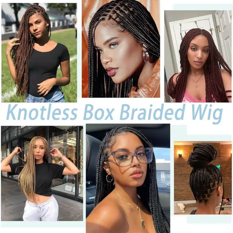 9x6 Lace 36 Inch double Lace Front Box Braided Wigs 1B Ombre Blue Green Red Wigs Knotless Cornrow Braids Lace Frontal Wig Synthetic Black Hand Braided Wigs With Baby Hair for African American Women