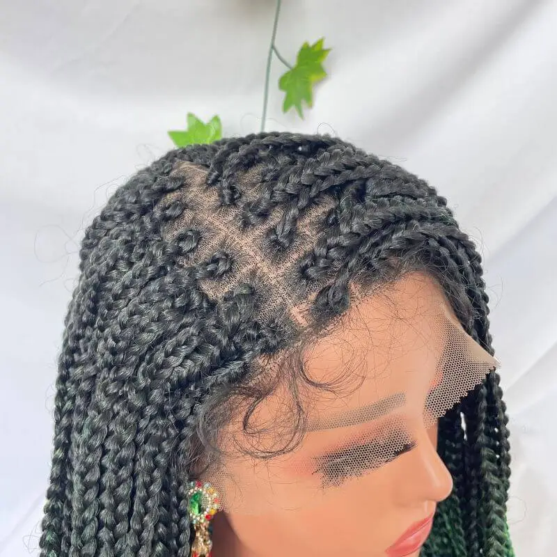 9x6 Lace 36 Inch double Lace Front Box Braided Wigs 1B Ombre Blue Green Red Wigs Knotless Cornrow Braids Lace Frontal Wig Synthetic Black Hand Braided Wigs With Baby Hair for African American Women