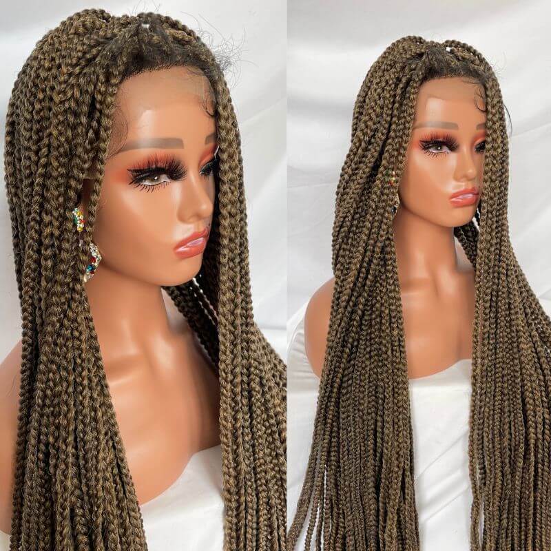 40Inch 1B/27 Full double Lace Front Box Braided Wigs Ombre Honey Blonde Wigs Knotless Cornrow Braids Lace Frontal Wig Synthetic Black Hand Braided Wigs With Baby Hair for African American Women 1B30 and 1B