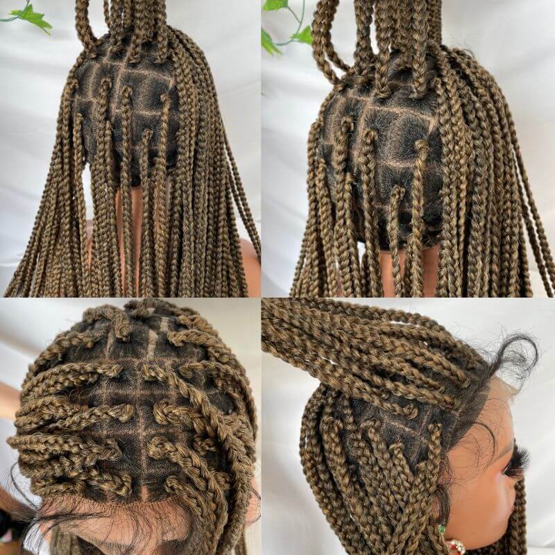 40Inch 1B/27 Full double Lace Front Box Braided Wigs Ombre Honey Blonde Wigs Knotless Cornrow Braids Lace Frontal Wig Synthetic Black Hand Braided Wigs With Baby Hair for African American Women 1B30 and 1B