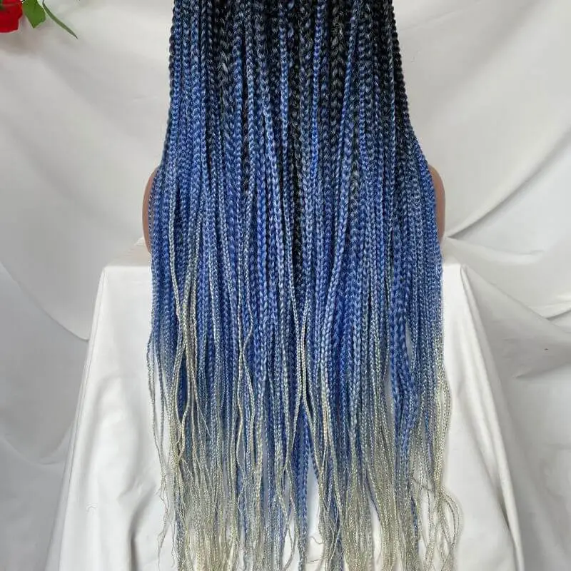 9x6 Lace 36 Inch double Lace Front Box Braided Wigs 1B Ombre Blue Green Red Wigs Knotless Cornrow Braids Lace Frontal Wig Synthetic Black Hand Braided Wigs With Baby Hair for African American Women