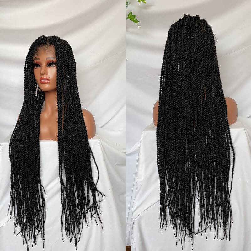 36 Inch  Full double Lace Front Box Braided Wigs Knotless Cornrow Braids Lace Frontal Wig Synthetic Black Hand Braided Wigs With Baby Hair for African American Women
