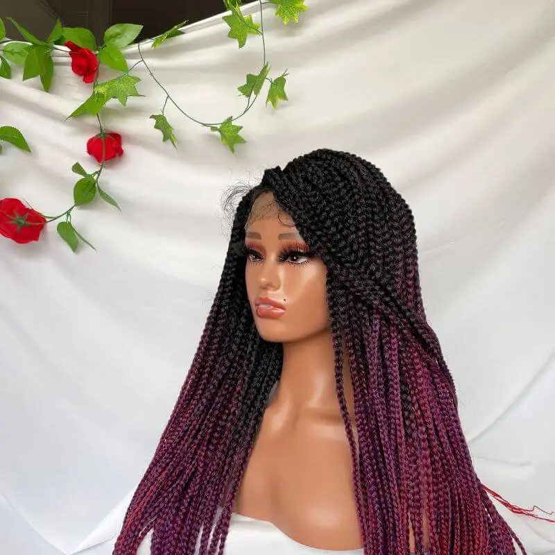 9x6 Lace 36 Inch double Lace Front Box Braided Wigs 1B Ombre Blue Green Red Wigs Knotless Cornrow Braids Lace Frontal Wig Synthetic Black Hand Braided Wigs With Baby Hair for African American Women