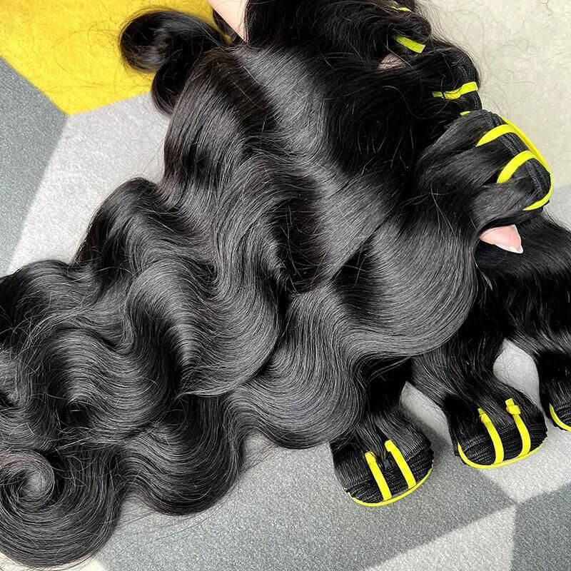 Body Wave 12A Grade Raw Double Drawn Indian Virgin Human Hair Bundles Sew in Extensions Natural Black Double Weft 100% Natural Cuticle Aligned Unprocessed Hair