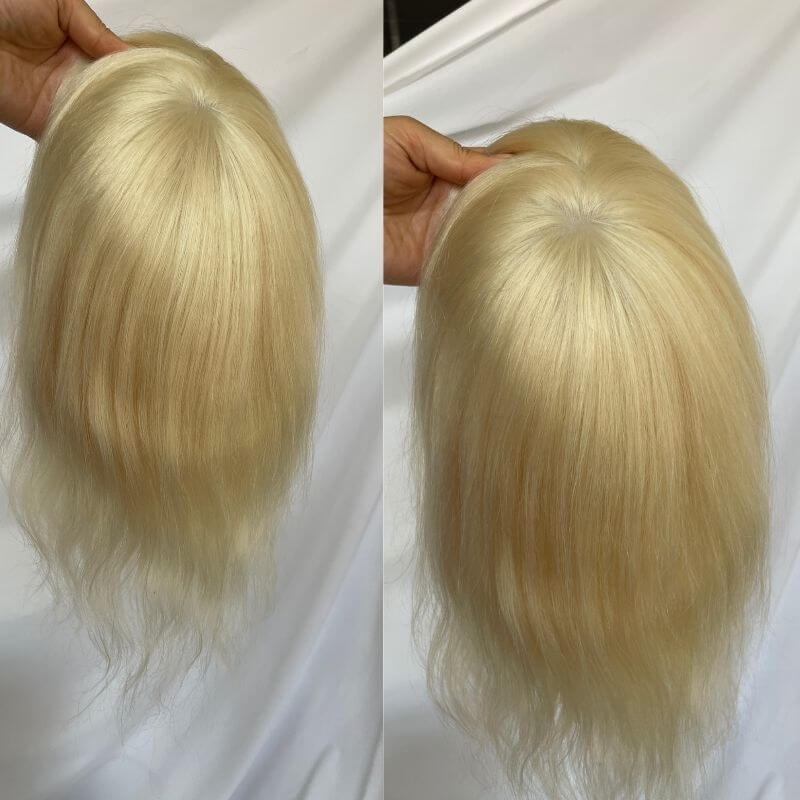 Long Human Hair Wigs Men's Toupee Blonde Color Full Skin Pu Base  12 Inch for Men and Women Natural Hairline Silky Straight Wave 8x10 613 Blonde Color Skin Base Hair Stystem