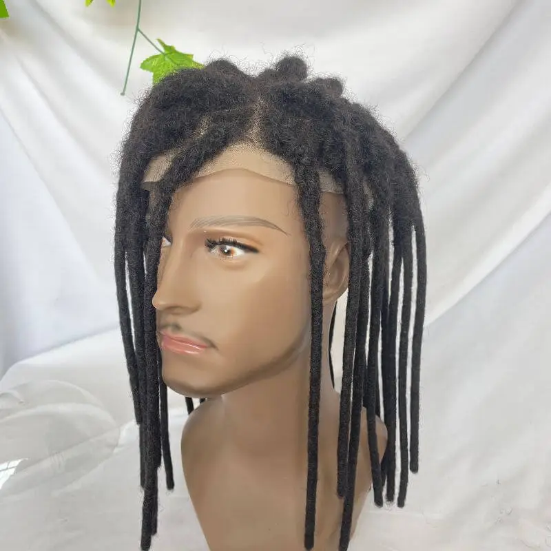 12 Inch Transparent Full Lace Base Afro Dreadlock Extensions Toupee For Men and Women Human Hair Dreadlock Crocheted On the Toupee