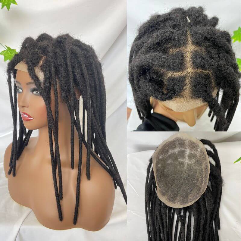 12 Inch Transparent Full Lace Base Afro Dreadlock Extensions Toupee For Men and Women Human Hair Dreadlock Crocheted On the Toupee