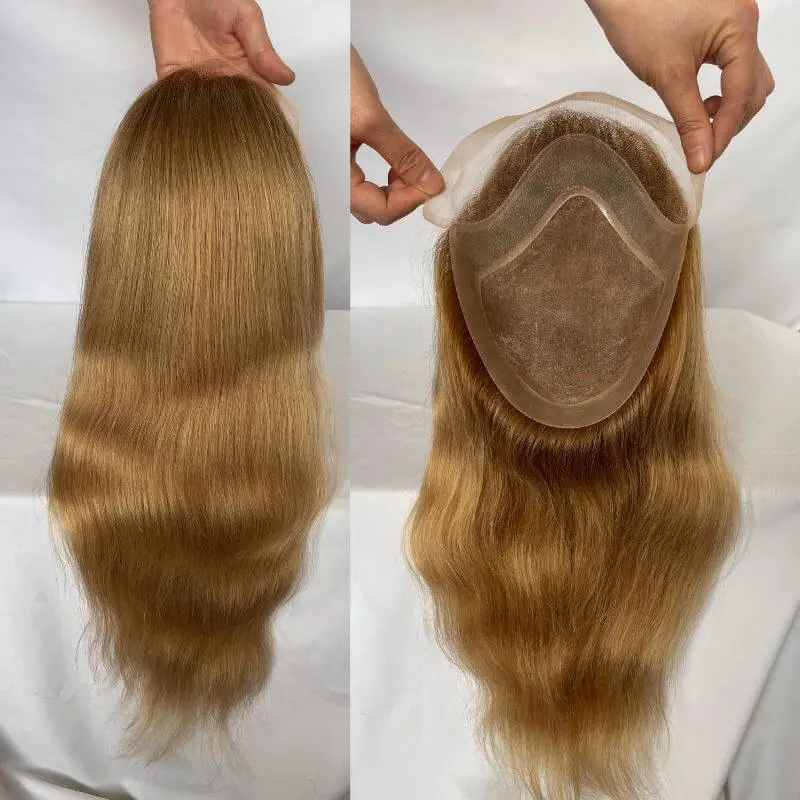 Men's Toupee Ombre Ash Blonde  12 Inch Long Human Hair 10x8 Hairpieces Human Hair Ombre 27 Color Mono Net with PU around