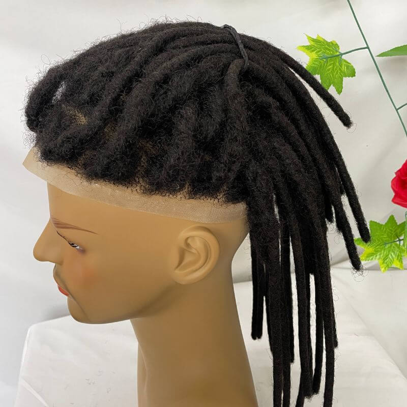 12 Inch Transparent Full Lace Base Afro Dreadlock Extensions Toupee For Men and Women Human Hair Dreadlock Crocheted On the Toupee