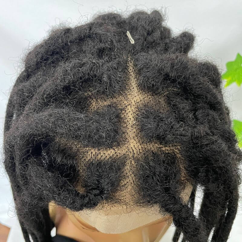 12 Inch Transparent Full Lace Base Afro Dreadlock Extensions Toupee For Men and Women Human Hair Dreadlock Crocheted On the Toupee