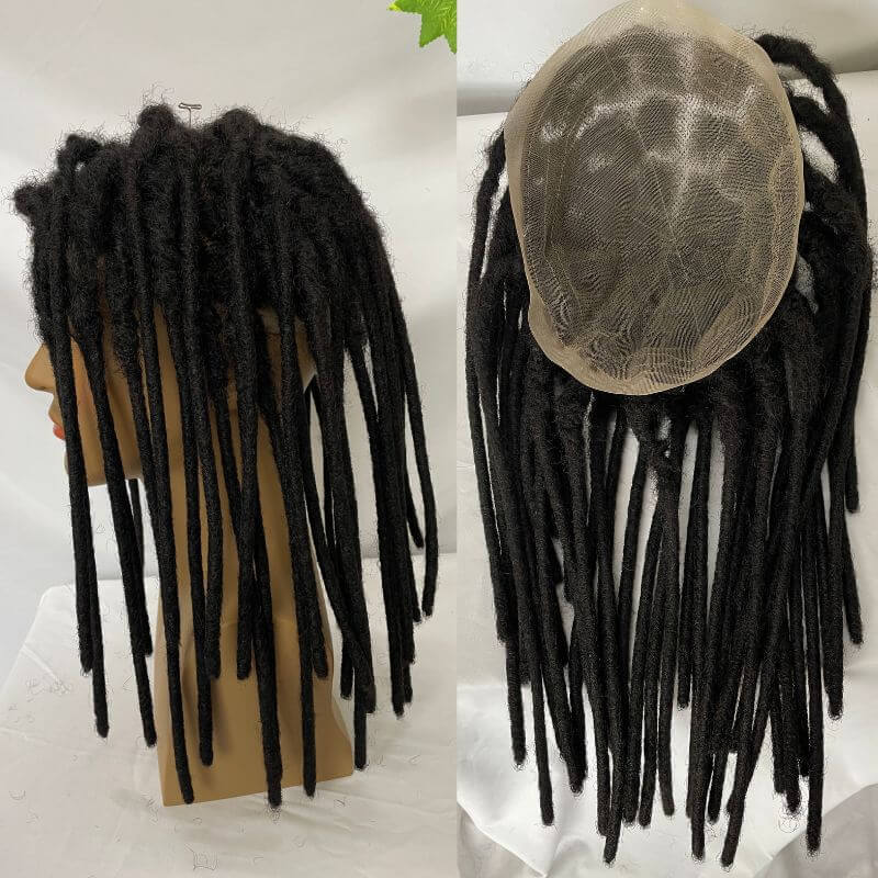 12 Inch Transparent Full Lace Base Afro Dreadlock Extensions Toupee For Men and Women Human Hair Dreadlock Crocheted On the Toupee