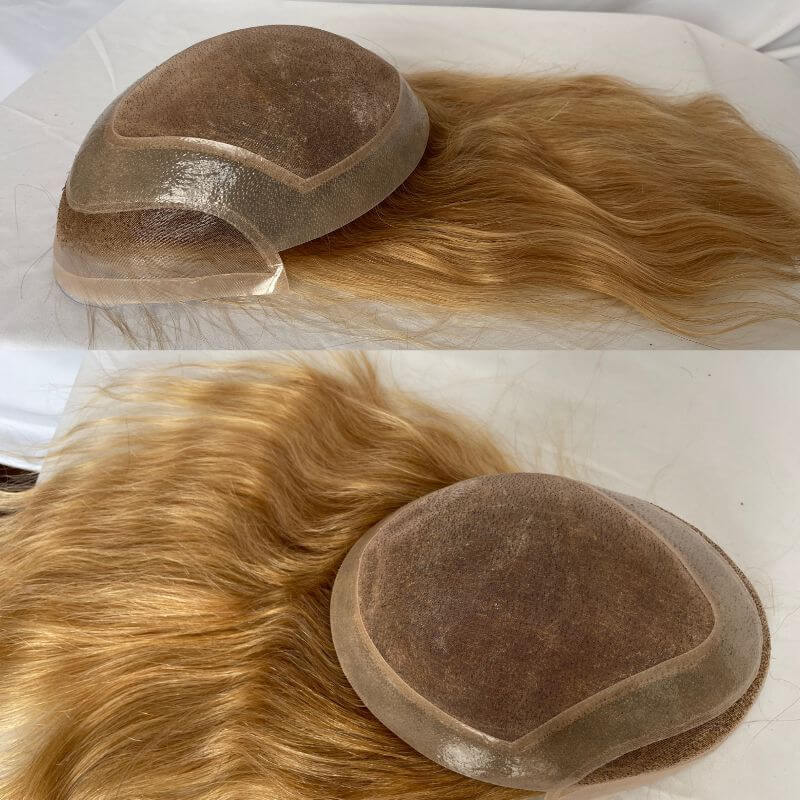 Men's Toupee Ombre Ash Blonde  12 Inch Long Human Hair 10x8 Hairpieces Human Hair Ombre 27 Color Mono Net with PU around