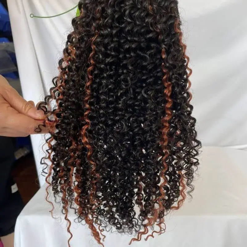 Clip In Indian Human Hair Kinky Curly Ponytail Extensions 1B Highlight 30 Color