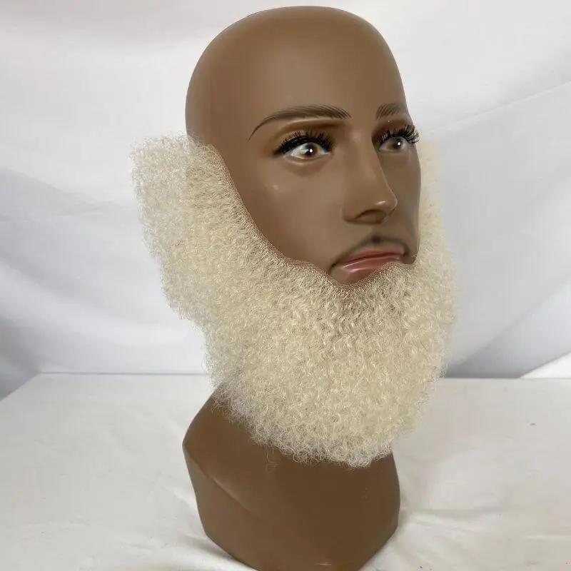 Human Hair Afro Curl Face Beard Mustache For American Black Men Realistic Makeup Swiss Lace Base Replace System 1B 1B 20
