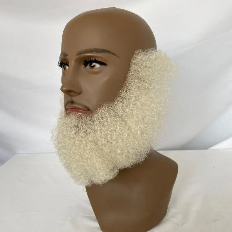 Human Hair Afro Curl Face Beard Mustache For American Black Men Realistic Makeup Swiss Lace Base Replace System 1B 1B 20