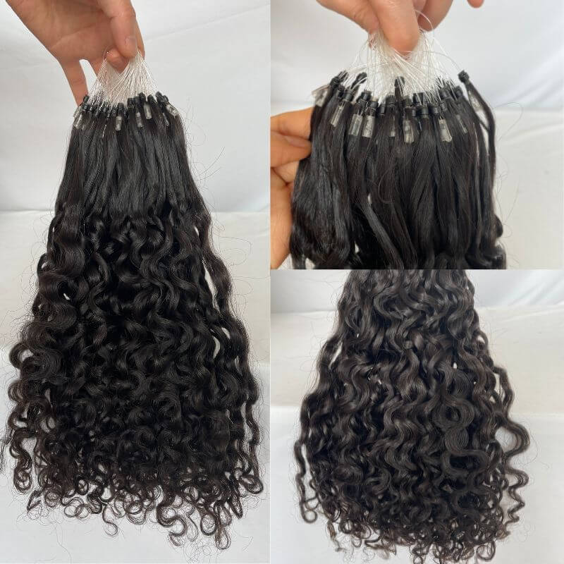 Micro Loop Hair Extensions Remy Human Hair Bur,ese Deep Wave Curly Hair For Black Women Human Hair Easy To Install 1B