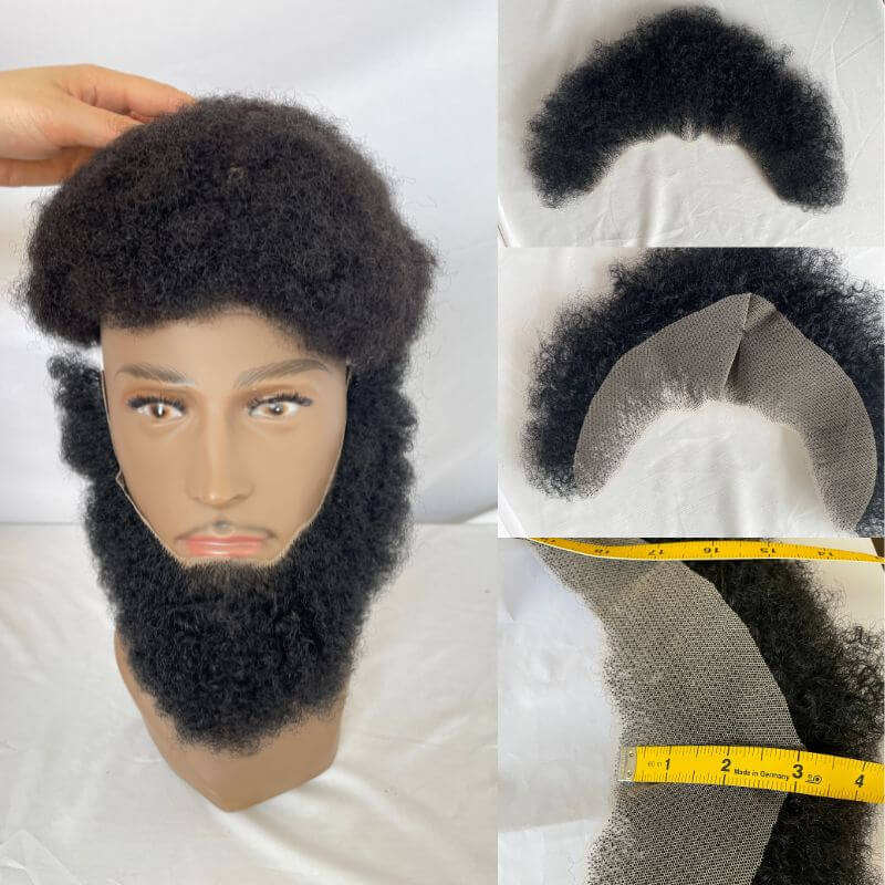 Human Hair Afro Curl Face Beard Mustache For American Black Men Realistic Makeup Swiss Lace Base Replace System 1B 1B 20