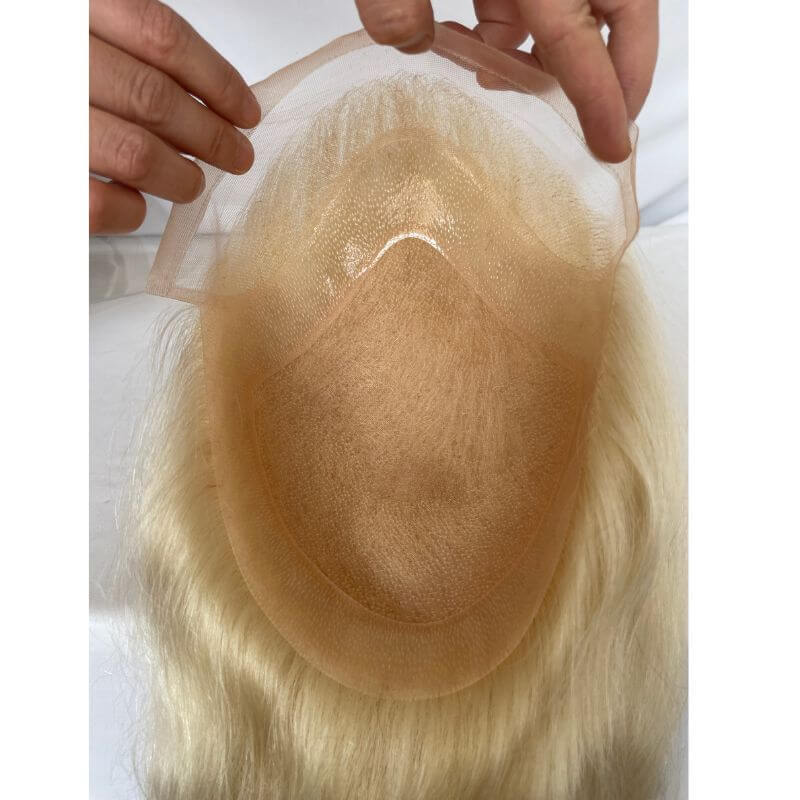 Long Human Hair Wigs Men's Toupee Blonde Color Full Skin Pu Base  12 Inch for Men and Women Natural Hairline Silky Straight Wave Blonde Color  Hair System