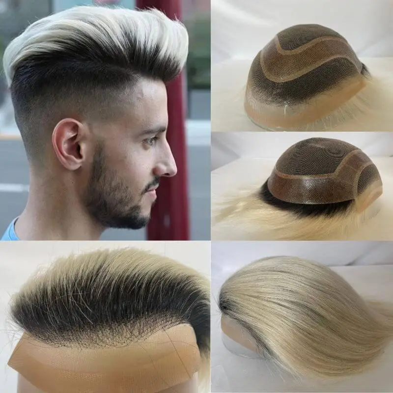 Men Hair System 1B Ombre 60 Toupee European Virgin Hair Mono Base With Thin Skin Replacement For Men  8X10