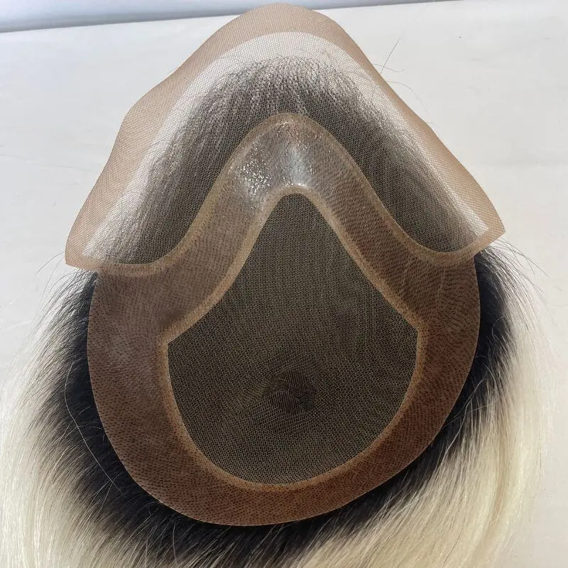 Men Hair System 1B Ombre 60 Toupee European Virgin Hair Mono Base With Thin Skin Replacement For Men  8X10