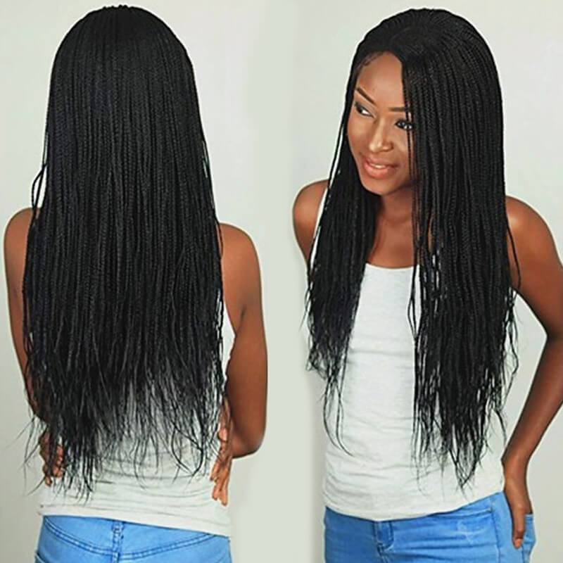 African Braids Full Lace Wig Cornrows Braiding Asymmetrical Rihanna style Brazilian Hair Black Wig 180% Density Soft Women Natural Hairline