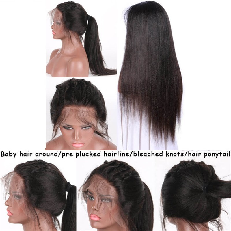 Light Yaki Straight Brazilian Full Lace Wigs Human Hair With Baby Hair Pre Plucked Hairline Bleached Knots Non Remy Hair