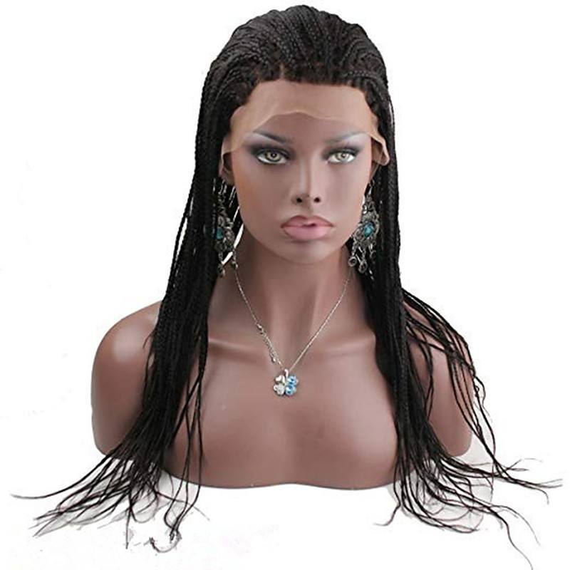 African Braids Full Lace Wig Cornrows Braiding Asymmetrical Rihanna style Brazilian Hair Black Wig 180% Density Soft Women Natural Hairline