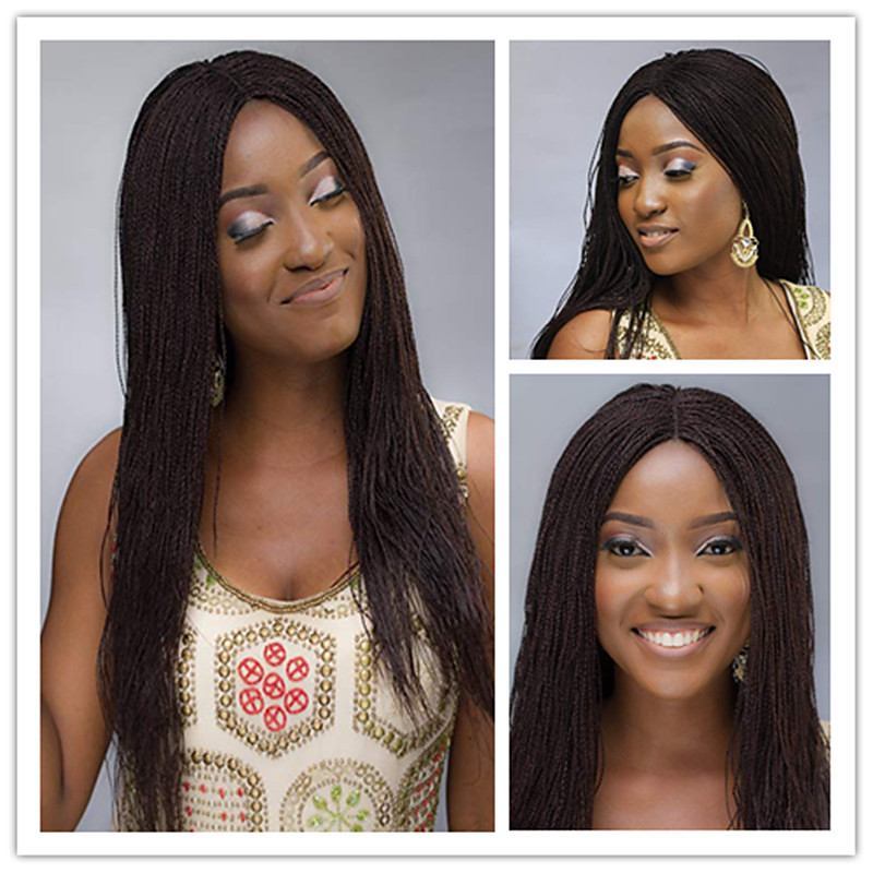 African Braids Full Lace Wig Cornrows Braiding Asymmetrical Rihanna style Brazilian Hair Black Wig 180% Density Soft Women Natural Hairline