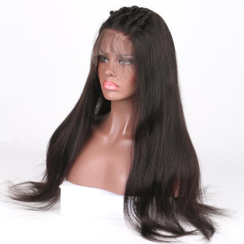 Light Yaki Straight Brazilian Full Lace Wigs Human Hair With Baby Hair Pre Plucked Hairline Bleached Knots Non Remy Hair