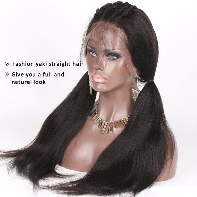 Light Yaki Straight Brazilian Full Lace Wigs Human Hair With Baby Hair Pre Plucked Hairline Bleached Knots Non Remy Hair