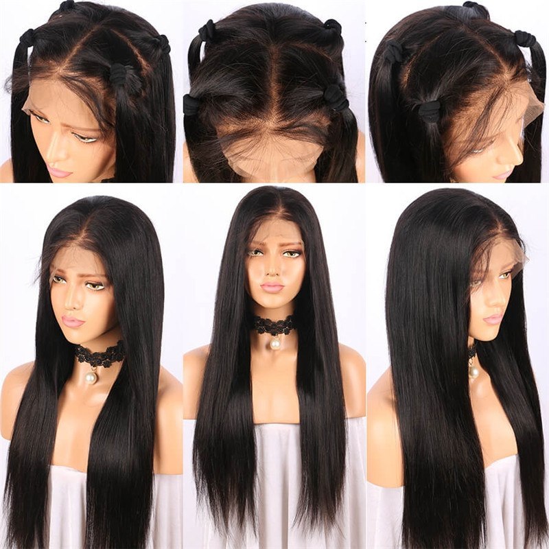 Brazilian Human Hair Full Lace Wigs Silky Straight 130 Density Lace Front Human Hair