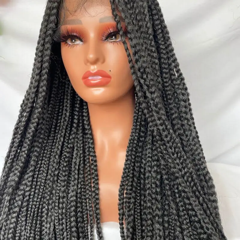 9x6 Lace 36 Inch double Lace Front Box Braided Wigs 1B Ombre Purple  Blue Green Red Wigs Knotless Cornrow Braids Lace Frontal Wig Synthetic Black Hand Braided Wigs With Baby Hair for African American Women