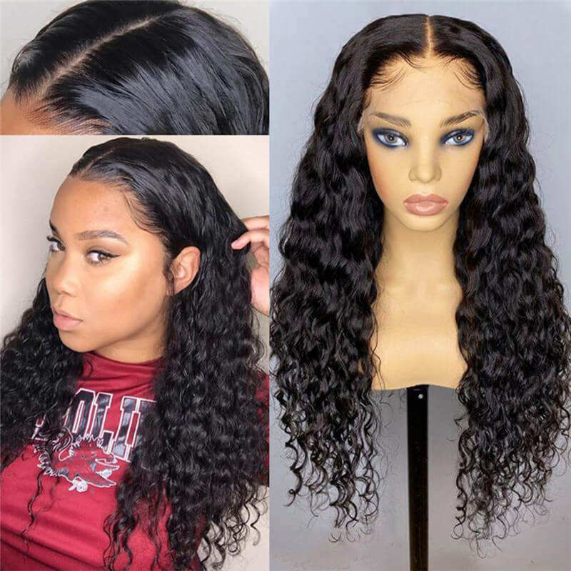 Water Wave 13x6 Lace Wigs 28 30 Inch Human Hair Lace Frontal Wig T Part ...