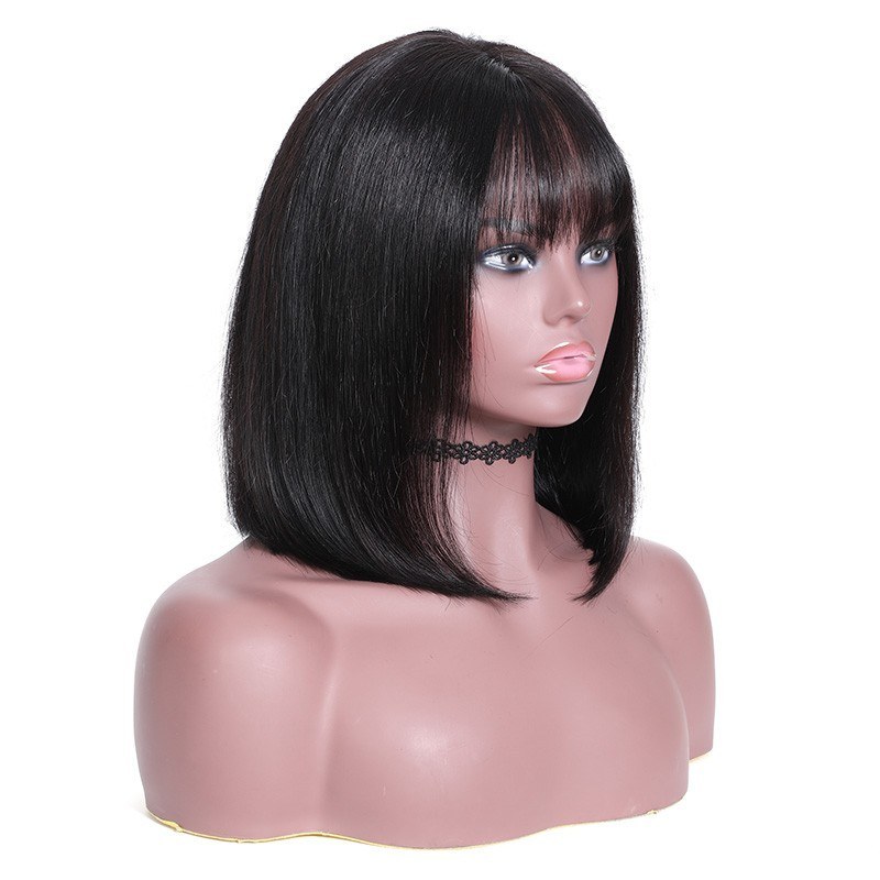 New Straight Bob Wig with Bang Lace Front 150% Density Wig 100% Human Hair