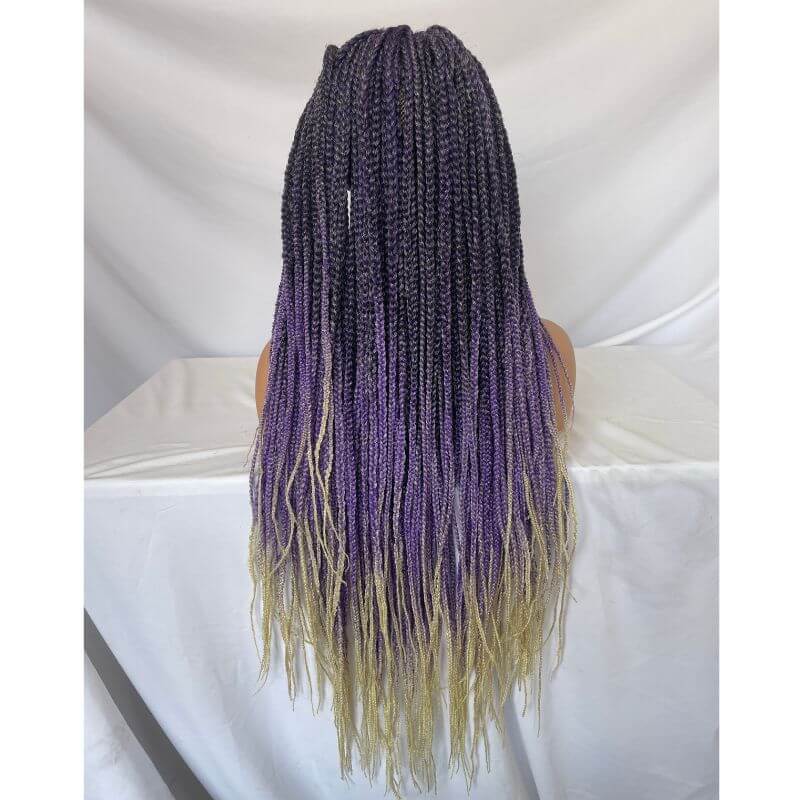 9x6 Lace 36 Inch double Lace Front Box Braided Wigs 1B Ombre Purple  Blue Green Red Wigs Knotless Cornrow Braids Lace Frontal Wig Synthetic Black Hand Braided Wigs With Baby Hair for African American Women