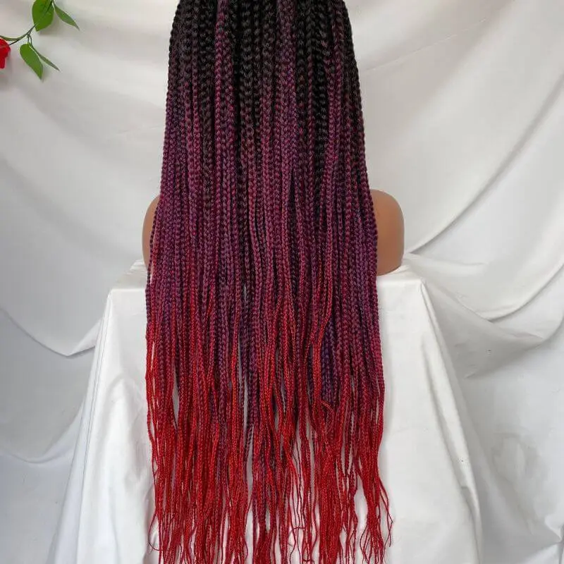 9x6 Lace 36 Inch double Lace Front Box Braided Wigs 1B Ombre Purple  Blue Green Red Wigs Knotless Cornrow Braids Lace Frontal Wig Synthetic Black Hand Braided Wigs With Baby Hair for African American Women