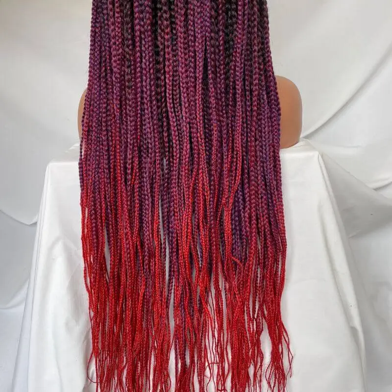 9x6 Lace 36 Inch double Lace Front Box Braided Wigs 1B Ombre Purple  Blue Green Red Wigs Knotless Cornrow Braids Lace Frontal Wig Synthetic Black Hand Braided Wigs With Baby Hair for African American Women