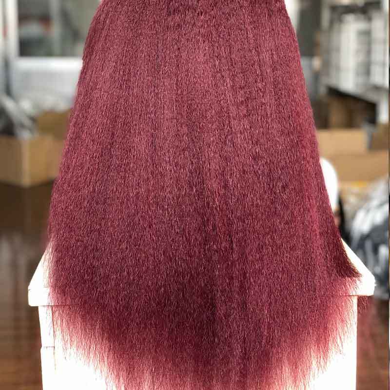 99J Color Kinky Straight 100% Human Hair 130%Density Lace Front Pre-Plucked Hair Line For Black Women With Baby Hair