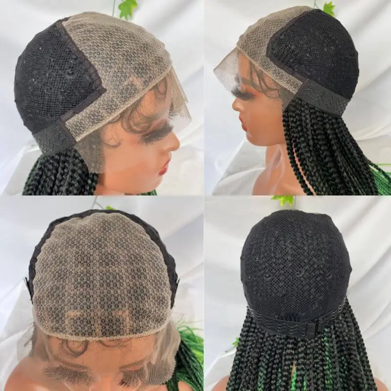 9x6 Lace 36 Inch double Lace Front Box Braided Wigs 1B Ombre Blue Green Red Wigs Knotless Cornrow Braids Lace Frontal Wig Synthetic Black Hand Braided Wigs With Baby Hair for African American Women