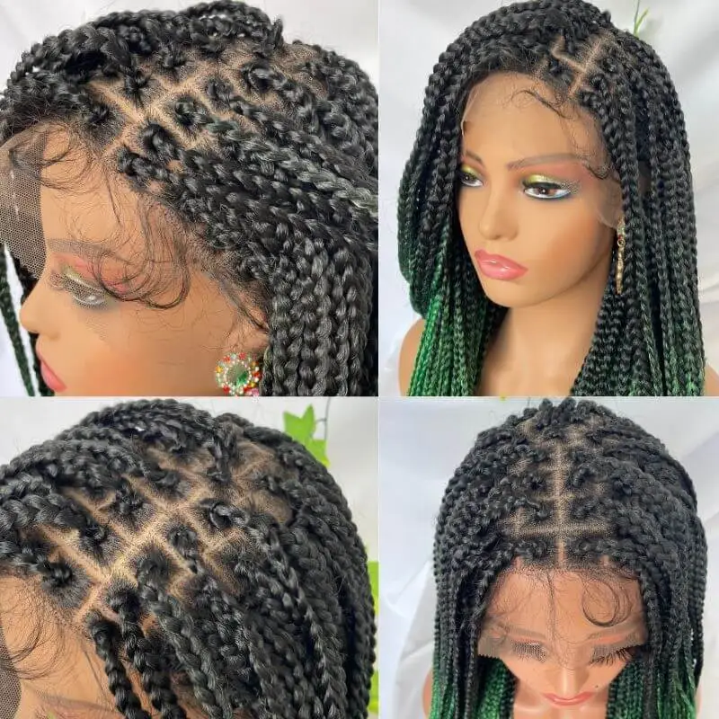 9x6 Lace 36 Inch double Lace Front Box Braided Wigs 1B Ombre Purple  Blue Green Red Wigs Knotless Cornrow Braids Lace Frontal Wig Synthetic Black Hand Braided Wigs With Baby Hair for African American Women