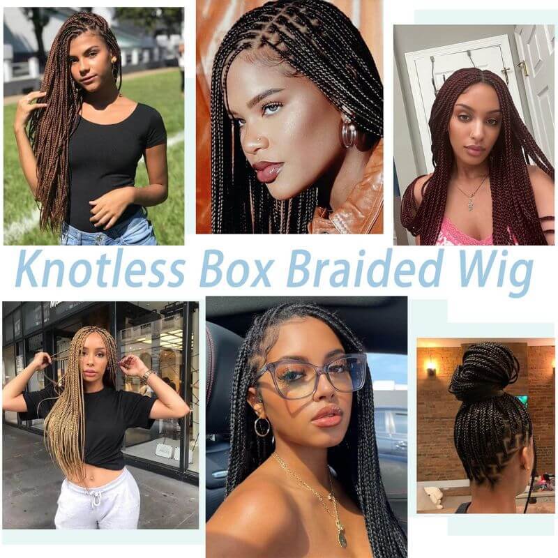 9x6 Lace 36 Inch double Lace Front Box Braided Wigs 1B Ombre Purple  Blue Green Red Wigs Knotless Cornrow Braids Lace Frontal Wig Synthetic Black Hand Braided Wigs With Baby Hair for African American Women