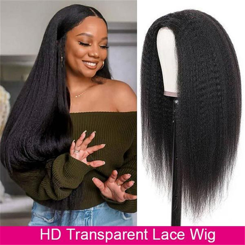 Transparent Lace 13x4 Lace Front Wig Kinky Straight Human Hair Wigs For Women