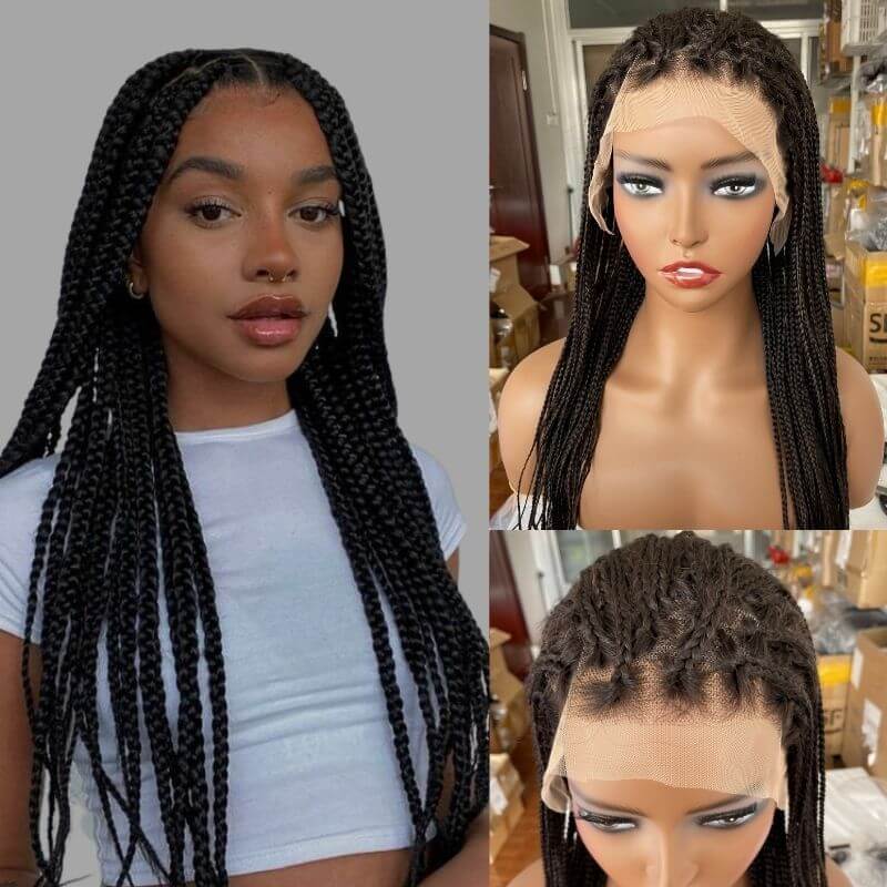 Knotless Braids Lace Front Braided Wigs for Women Braided Lace Wigs Real Human Hair
