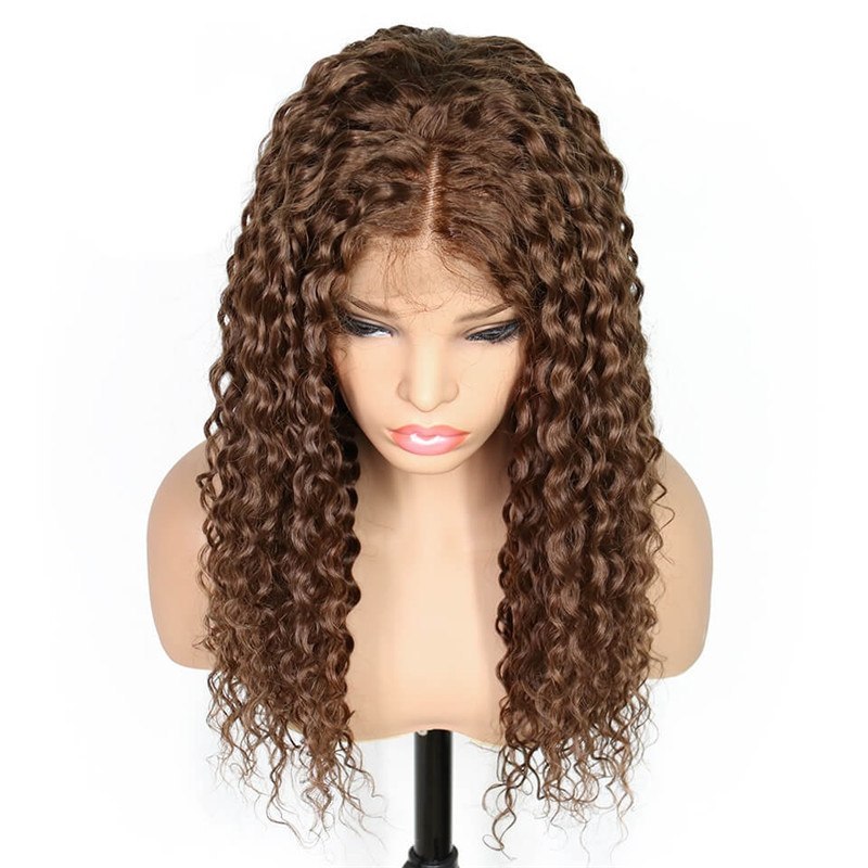 Human Hair Wigs For Women Kinky Curly Wig Dark Brown Hair Pre Plucked 4# Color