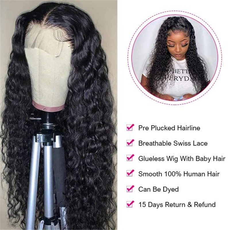 High Quality Transparent Lace Wigs 180% Density 13X6 Lace Front Wig Eseewigs Water Wave Pre Plucked Wigs Real Hair