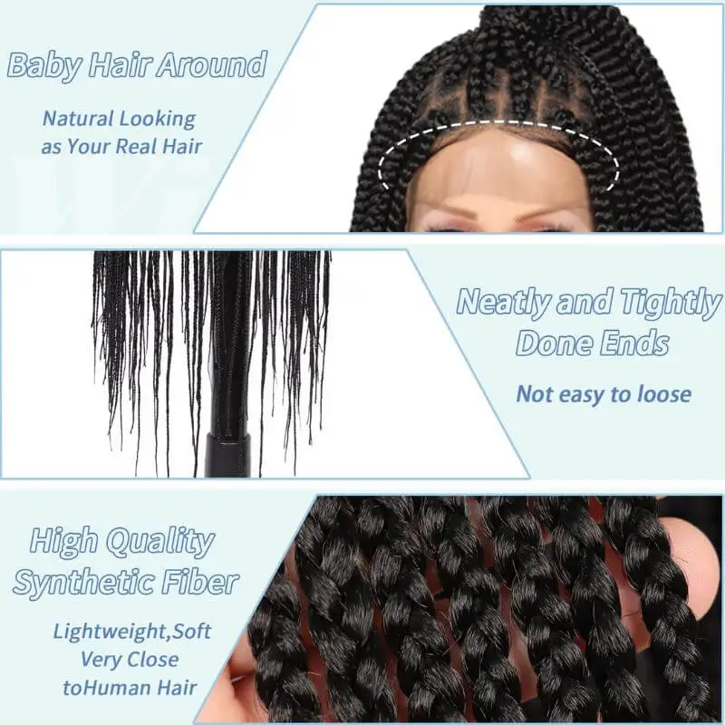 9x6 Lace 36 Inch double Lace Front Box Braided Wigs 1B Ombre Purple  Blue Green Red Wigs Knotless Cornrow Braids Lace Frontal Wig Synthetic Black Hand Braided Wigs With Baby Hair for African American Women