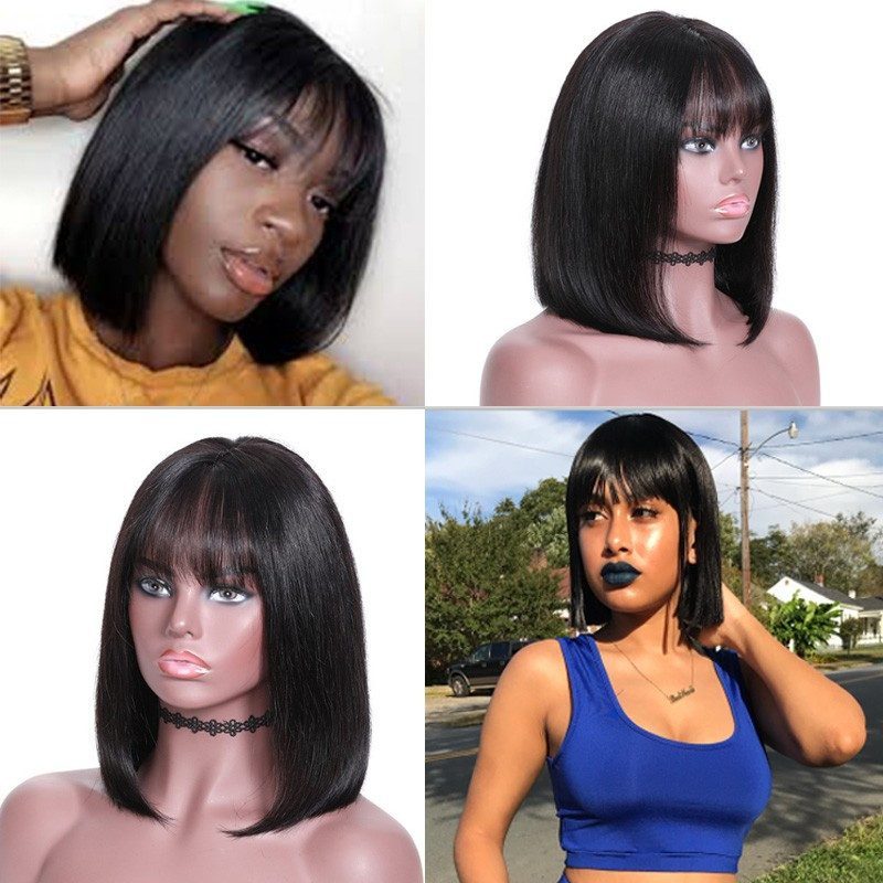 New Straight Bob Wig with Bang Lace Front 150% Density Wig 100% Human Hair