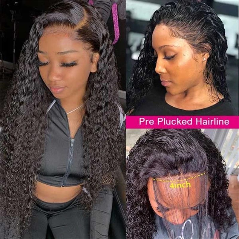 High Quality Transparent Lace Wigs 180% Density 13X6 Lace Front Wig Eseewigs Water Wave Pre Plucked Wigs Real Hair